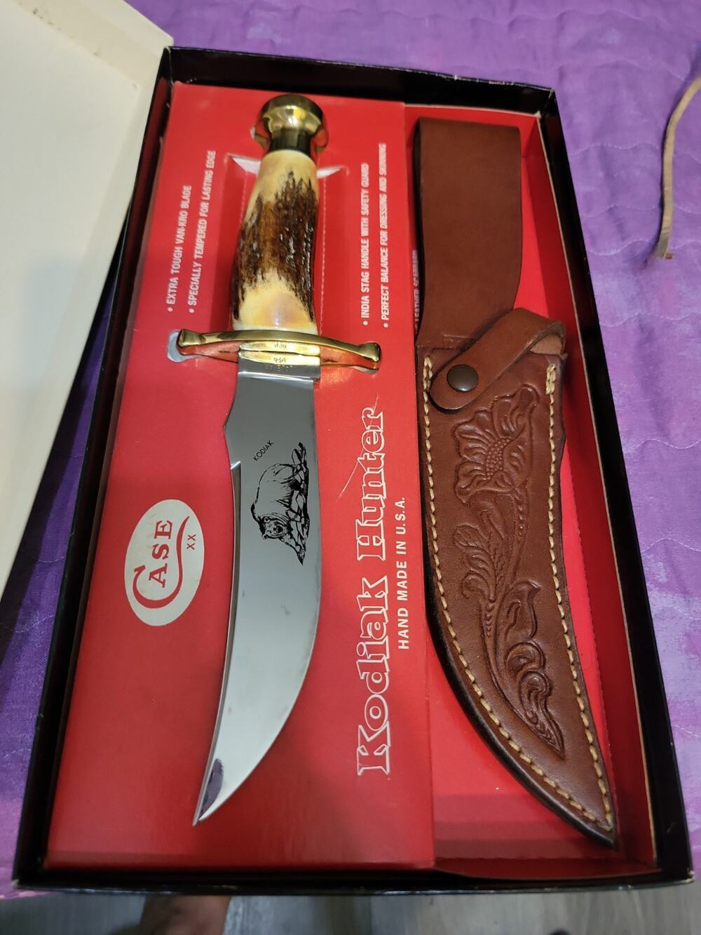 Case XX Kodiak Hunter Knife w/ Stag Handle + Sheath + Original Box USA 1970s-80s